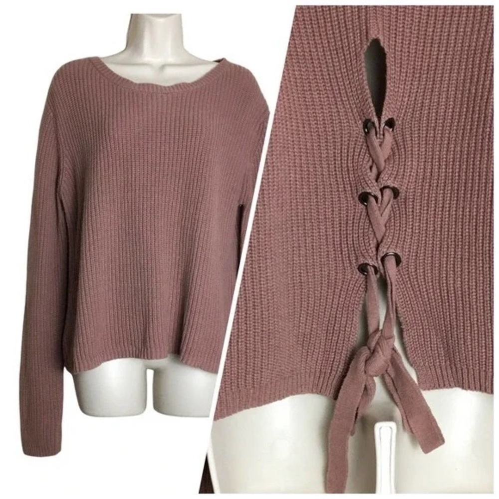 Moon and Madison Sweater Pink Mauve Lace Up Medium